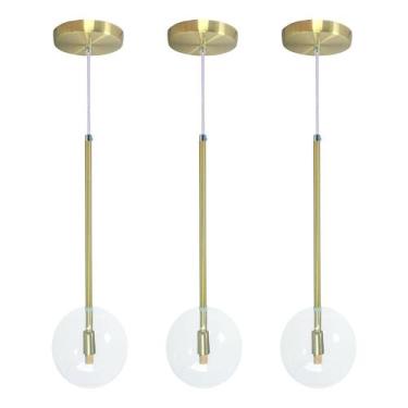 Imagem de Kit 3 Pendente Lux Dourado Globo Vidro Cristal + Led - Iluminar Ambien