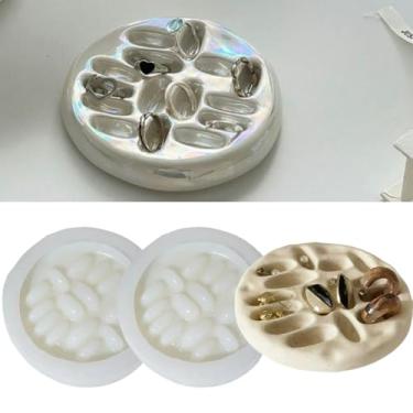 Imagem de XMOX Molde redondo de bandeja de armazenamento de joias, anéis e brincos, placas de silicone para molde de cimento de concreto de resina, prato oval para decoração de casa, presente de artesanato DIY