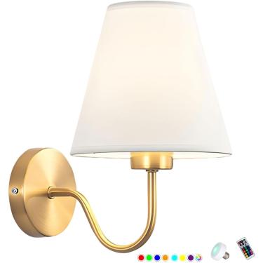 Imagem de Conjunto de dois arandelas de parede, arandela operada por bateria com controle remoto, lâmpada de parede regulável sem fio interna, arandelas de iluminação de parede para entrada da sala de