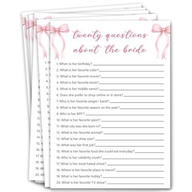 Imagem de Jogos de chá de panela - Vinte perguntas sobre a noiva, jogos de chá de casamento, jogos de noiva rosa, jogos de festa de despedida de solteira, jogos de chá de panela 30 convidados/P12
