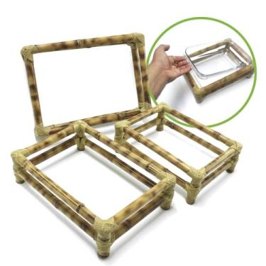 Imagem de Kit 3 Suporte Refratário de Bambu Natural para Mesa Posta Porta Travessa Assadeira Retangular