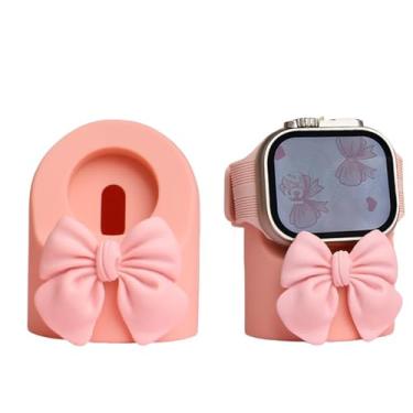 Imagem de LUVI Carregador de relógio bonito para mulheres e meninas para Apple Watch suporte de silicone macio estação de carregamento acessórios de mesa laço rosa