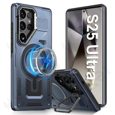 Imagem de HPQWN Para Samsung S24 Ultra Case Grade Resistente Metal Integrado Suporte de Câmera Capa (Para Samsung S24 Ultra/Azul)