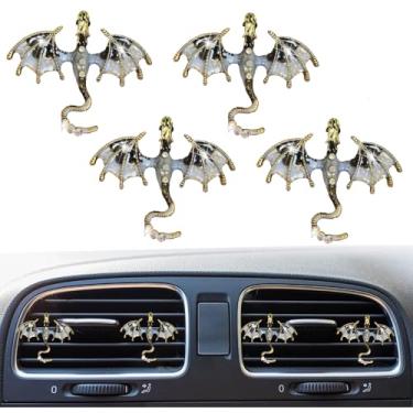 Imagem de 4 peças de clipes de ventilação de dragão brilhante para carro ambientador de carro acessórios de carro esmaltado dragão de fogo Wyvern clipes de ventilação recarregáveis saída de óleo essencial