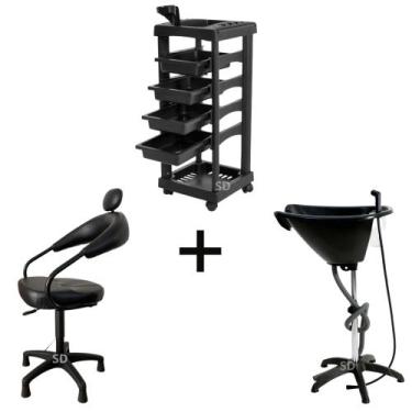 Imagem de Kit lavatório Cabelo + cadeira salão cabelereiro + carrinho - PRÓPRIO
