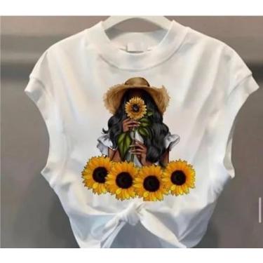 Imagem de Cropped mulher  girassol - loja dinka, p, branco
