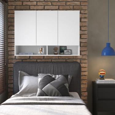 Imagem de Armário Aéreo de Parede Milao Multiuso 3 Portas com Nichos para Cozinha e Quarto (Branco)