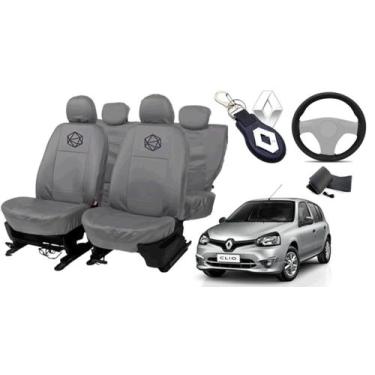 Imagem de Conjunto capa couro Clio cinza + chaveiro resistente - ferro tech br