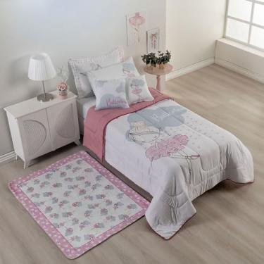 Imagem de Kit 5 Pçs Edredom Solteiro Infantil e Juvenil Estampado Hipercal 400 Fios Ballerina Rosa