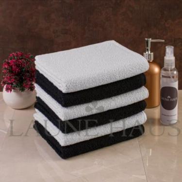 Imagem de Kit 10 Toalhas de Rosto Profissionais, 100% Algodão, Preto e Branco, Tamanho Grande, para Salão