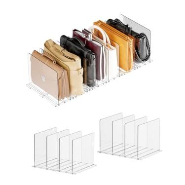 Imagem de KKPOT Organizador de bolsa de acrílico ajustável para prateleira de armário – Divisor de armazenamento de bolsa transparente, suporte de bolso, suporte de embreagem, organizador de prateleira de bolsa