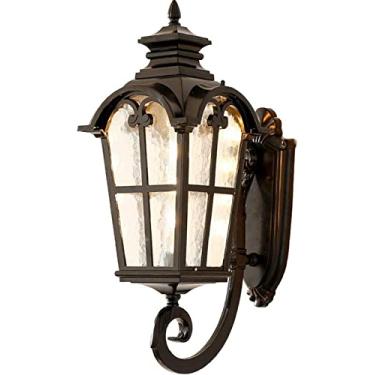 Imagem de HOSETEON Luz de parede de jardim grande lanterna externa impermeável vintage montagem na parede luz preta Die-ca luminária de alumínio com arandela de vidro varanda ng r Villa jardim pátio decoração