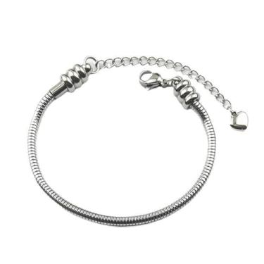 Imagem de Pulseira com pingente de corrente de cobra de aço inoxidável, joia DIY de prata de 3 mm para mulheres e homens, serve na maioria das contas e pingentes Pandora, 12 a 25 centímetros, 5.5 inch, Aço