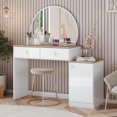 Imagem de Penteadeira Agnes 1 Porta 2 Gavetas com Espelho Branco/Jequitibá Hp - 