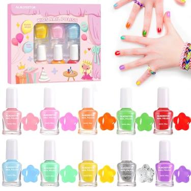 Imagem de ALIKOSSTOR Esmalte Infantil - Conjunto De Esmaltes Não Tóxicos Para Meninas, 10 Cores Arco-Íris, Secagem Rápida, Esmaltes À Base De Água, Kit De Brinquedo Para Crianças Pequenas E Adolescentes