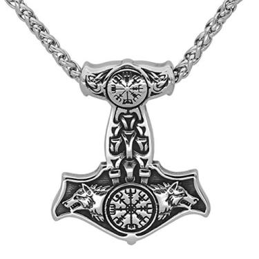 Imagem de GuoShuang Colar masculino Nordic Viking Mjolnir Thor Hammer Valknut de aço inoxidável com bolsa de presente Valknut, Aço inoxidável, n/a