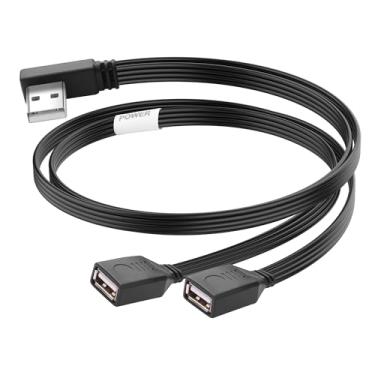 Imagem de JSADZKJ Divisor de cabo USB 2.0 Y USB macho para duplo USB fêmea USB divisor adaptador cabo de extensão, ângulo esquerdo USB A divisor 1 em 2 saídas para laptop, transferência de dados de smartphone