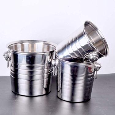 Imagem de FTOQWZXV Balde de gelo de alto valor facial, balde de gelo, balde de champanhe de aço inoxidável isolado alça de transporte recipiente de vinho de gelo bar carrinho balde de bebidas balde de gelo de