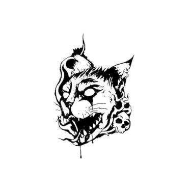 Imagem de Tatuagens temporárias, caveira de gato, tatuagens de gato, duram de 1 a 2 semanas, aparência de tatuagem real, resistentes à água, resilientes,18 x 11 cm
