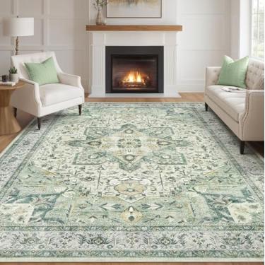 Imagem de Tortania Tapete de área para sala de estar - 20 x 25 cm lavável boho tapete vintage oriental envelhecido casa de fazenda grande fino para sala de estar quarto embaixo da mesa de jantar escritório em