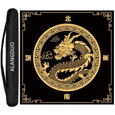 Imagem de ALANGDUO Large Mahjong Mat with Black Carrying Bag, Anti Slip and Noise Reduction Table Cover for Mahjong, Poker, Card Games, Board Games, Slip Resistant Mat(31.5X 31.5 Inches Dragon) (Black)