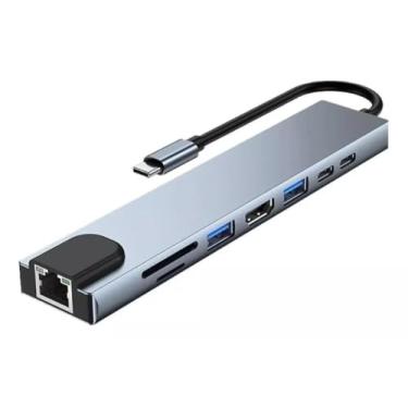 Imagem de USB C Hub 8 em 1 USB Tipo C para HDMI 4k RJ45 Ethernet Carregamento PD Charger, 2 portas USB 3.0 e leitor de cartões SD/TF, compátivel com Macbook, tablets,celulares-Thee Brothers