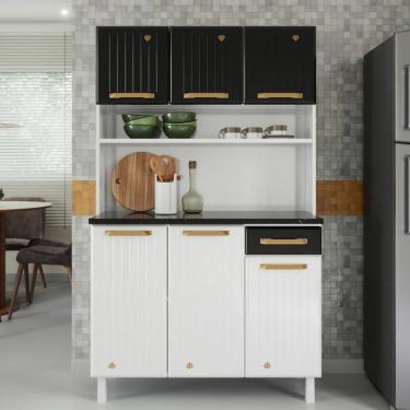 Imagem de Armário De Cozinha Compacta De Aço Com Balcão Com Tampo 105cm Multimóveis Cr20362 Branco-preto
