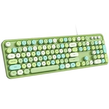 Imagem de Dilter Teclado com fio, 104 teclas, teclados de máquina de escrever, teclado USB Plug and Play Office com teclado numérico, indicadores de tampas, suportes dobráveis para Windows, PC, laptop, desktop (verde colorido)
