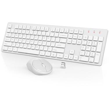 Imagem de Teclado e mouse sem fio, combo de mouse e teclado sem fio WisFox de tamanho completo, combo de teclado sem fio USB silencioso de 2,4 GHz para PC, desktops, computador (branco marfim)