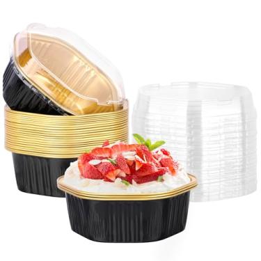 Imagem de Beasea Copos de cozimento descartáveis com tampas, pacote com 20 382.7 g 400 ml, formas de ramequins hexagonais, cupcake, sobremesas, recipientes individuais, pudim de creme brulee, latas de forno de