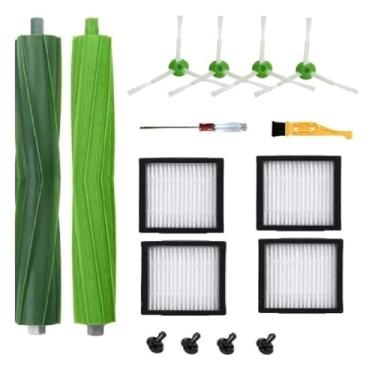 Imagem de Peças de reposição compatíveis com iRobot Roomba I, E & J Series i7 i7+ i2 i3 i3+ i4 i4+ i6 i6+ i8 i8+/Plus j6+ j7 E5 E6 E7, 1 conjunto de escovas de borracha multisuperfície, 4 filtros HEPA, 4