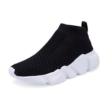 Imagem de Tênis de corrida esportivo casual para meninos e meninas da CHUI, de malha, leve e fácil de caminhar, sem cadarço, para corrida (criança pequena/criança grande), 044-black, 1 Little Kid