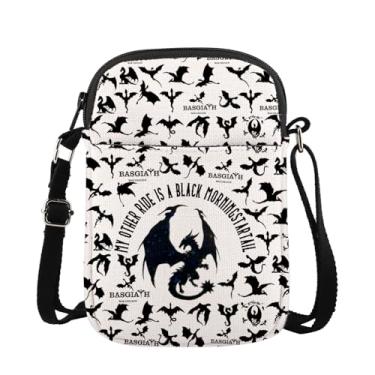 Imagem de MAOFAED Tairn Dragon Bolsa tiracolo para amantes de livros, presente de leitor de fantasia, My Other Ride Is A Black Morningstartail, Branco