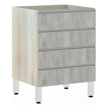 Imagem de Balcão Sem Tampo Gaveteiro 60cm Lis Legno Crem e Concreto