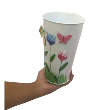 Imagem de Vaso Enfeite Jardim Quintal Borboleta Flor De Ferro Branco