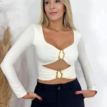 Imagem de Blusa Body Feminino Manga Longa Com Fivela Blogueira Bojo - rv modas, 