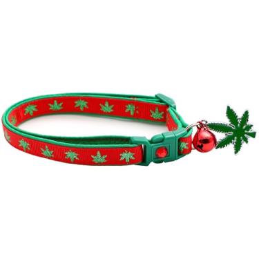 Imagem de Coleira para gatos de maconha com sino e pingente | Coleira de segurança | Tamanho grande ajustável ou coleira de gatinho... (vermelho, grande (4,5 kg ou mais))