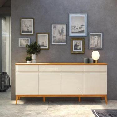 Imagem de Buffet Balcão MAG 1.90m Estilo Retrô 4 Portas Cor Off White / Cedro - 