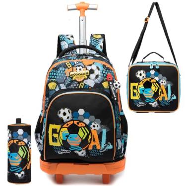 Imagem de ZBAOGTW Mochila com rodinhas para crianças de 8 a 12 anos, mochila com rodinhas para meninos escolares, Futebol preto