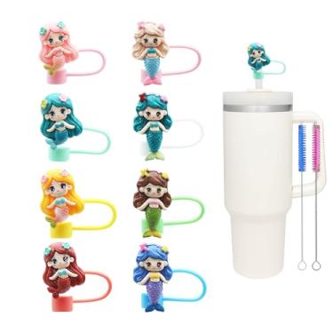 Imagem de 8 peças de cobertura de palha de sereia de 10 mm para copo Stanley, topo de canudo à prova de poeira para copos e garrafas de água de 30 e 1,134 g, acessórios reutilizáveis para copos Stanley