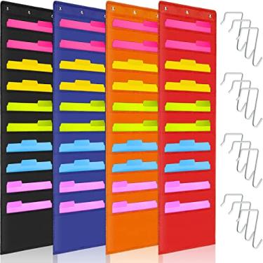 Imagem de Fuutreo Pacote com 4 compartimentos para armazenamento pesado com 40 bolsos, 12 cabides para pendurar na parede, organizador de arquivos para sala de aula, escola, escritório em casa