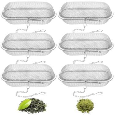 Imagem de Fasmov Pacote com 6 infusores de bola de chá, infusor flutuante de especiarias de malha de aço inoxidável, coador de infusor de chá de malha fina oval reutilizável com gancho de corrente estendida