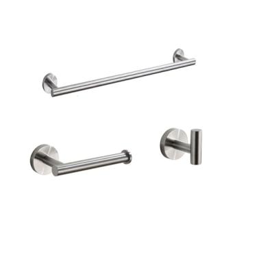 Imagem de Acessórios redondos para banheiro – Suporte para papel higiênico de aço inoxidável escovado, anel para toalha, gancho para roupão – Moderno, 3 peças, 3 KITs, 1 barra 50