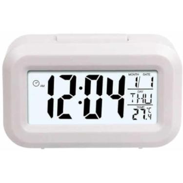 Imagem de Mini Despertador Digital com Luz Noturna e Função Soneca – Compacto, Silencioso e Ideal para Viagem ou Mesa de Cabeceira (Branco)