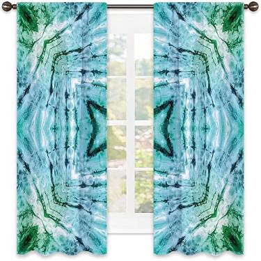 Imagem de Cortina de sombreamento tie dye, caleidoscópio quadrado interno com imagem de figuras externas, cortinas blackout com absorção de som para decoração de sala de jantar/festa, L 182 x C 182 cm