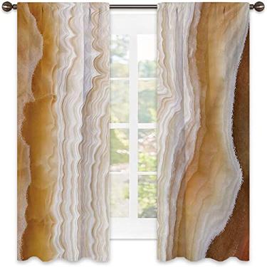 Imagem de Cortinas blecaute de mármore para quarto - Cortinas escurecidas com isolamento térmico para sala de estar, L 132 x C 137 cm creme
