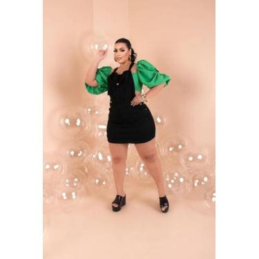 Imagem de Jardineira Macacão Plus Size Jeans Com Elastano Grande Curto - Tan Jea