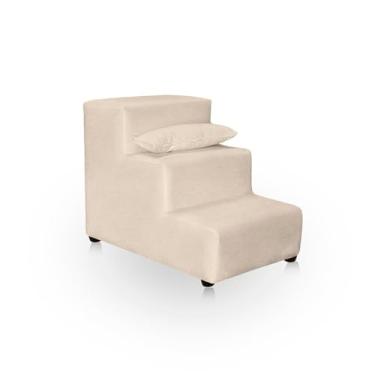 Imagem de Escadinha Para Pet Escadinha Para Cachorro e Gato Subir Na Cama 3 Degrau De 20 cm Suede de Elegância(Bege)