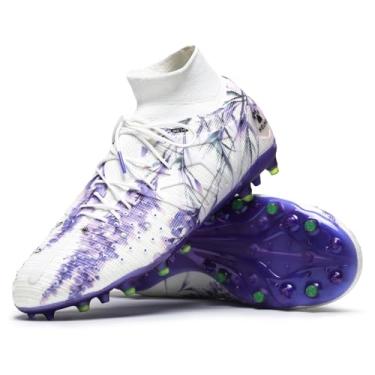 Imagem de KELME Chuteiras de futebol masculinas sem cadarço flash, cano alto, leve, para uso ao ar livre, unissex, adulto, jovem, artificial, multisolo, Branco, roxo, 39