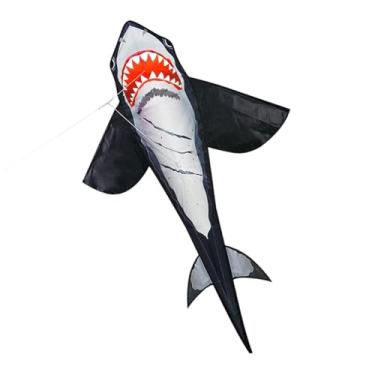 Imagem de oshhni Pipa de tubarão, fácil de, resistente a rasgos, leve, enorme, fácil de para parques, pastagens, viagens e praia, Preto
